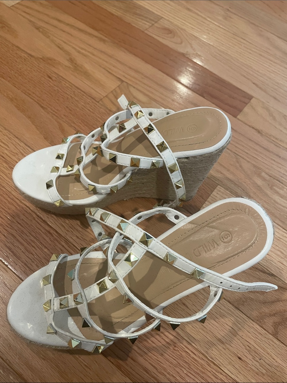Wild Diva White Studded Espadrille Wedge Sandals